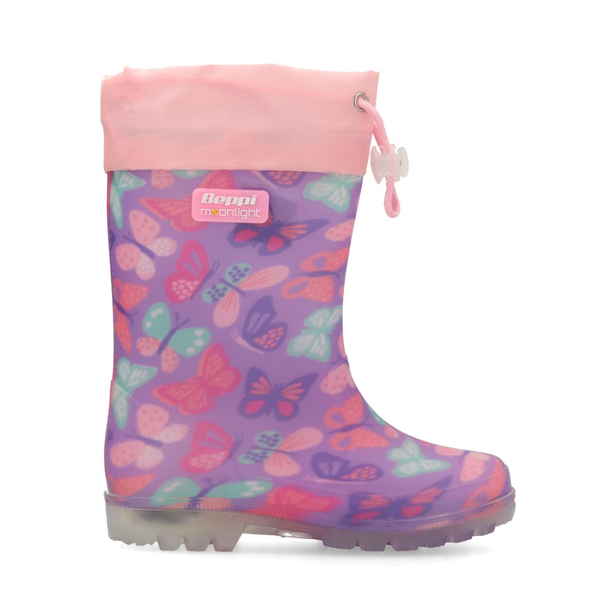 Beppi - Botas de agua para niña con suela LED y estampado de mariposas, impermeables color azul marino