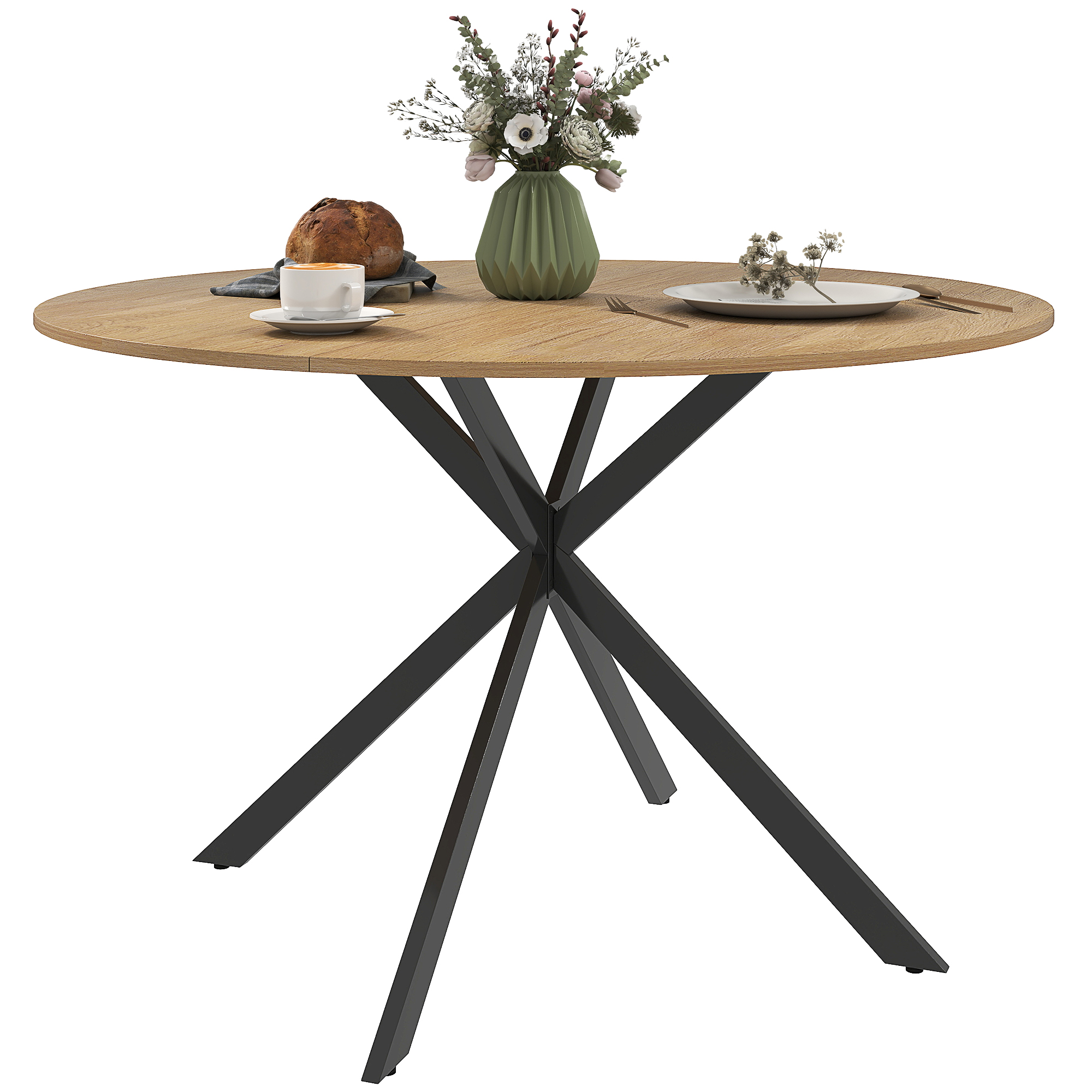 HOMCOM Mesa de Comedor Redonda para 4 Personas Mesa de Cocina Industrial con Estructura de Acero Ø120x75 cm