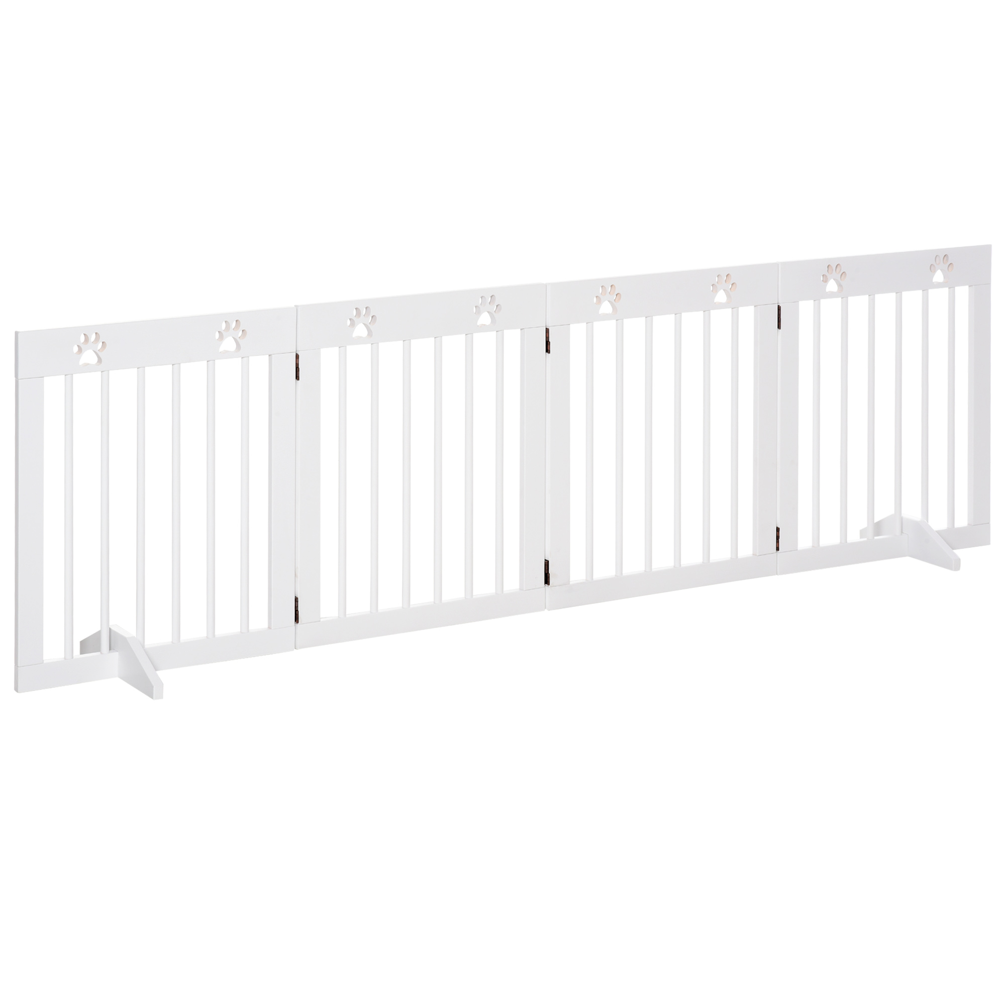 PawHut Barrera para Perros Plegable de 4 Paneles 204x61 cm Barrera de Seguridad para Perros Pequeños con Estructura de Madera y Patas de Apoyo para Pasillo Escalera Blanco