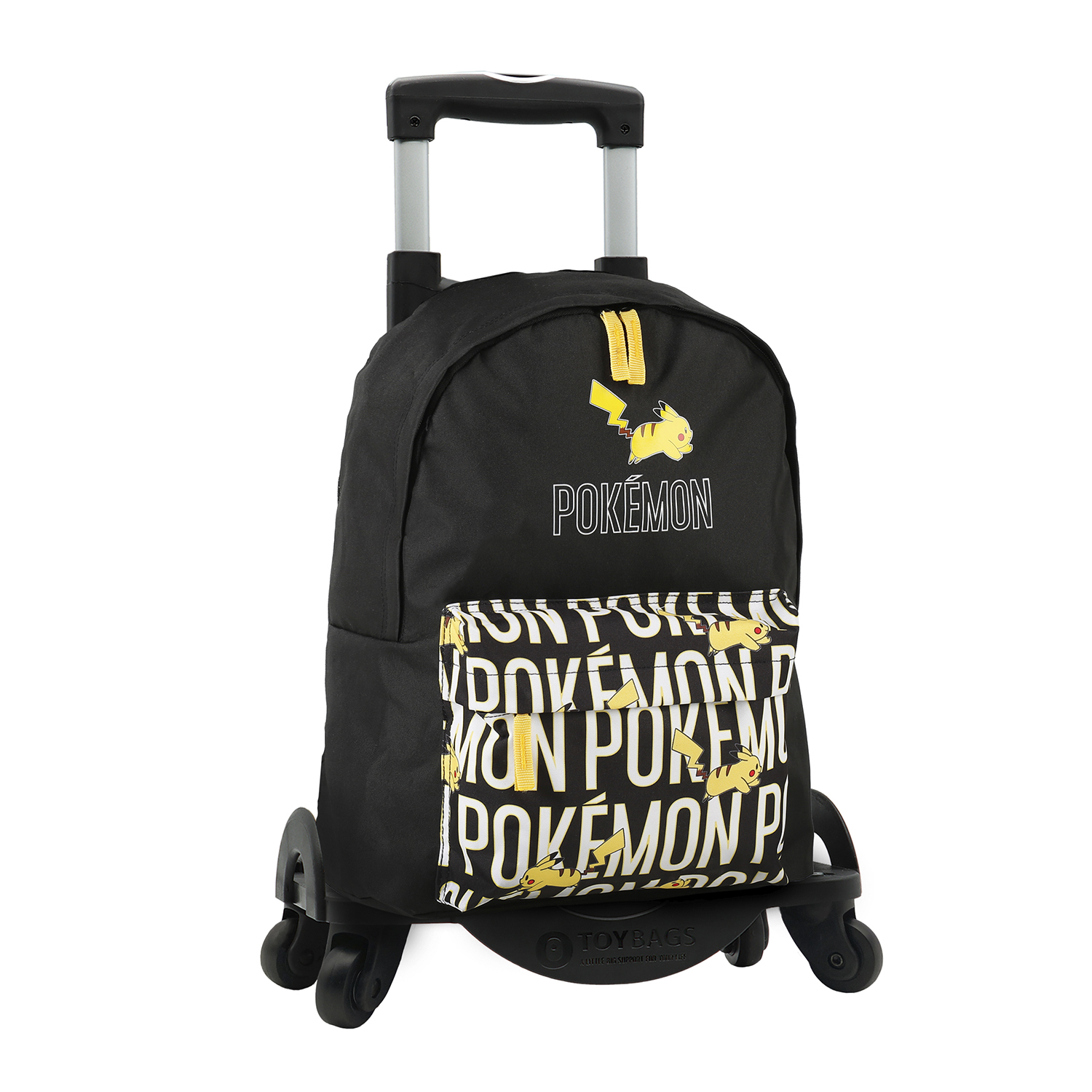 DAM Pokemon mochila primaria doble compartimento + carro con protección lateral y stoper frontal, 4 ruedas multidireccionales. 31x18x42 Cm. Color: Amarillo Claro