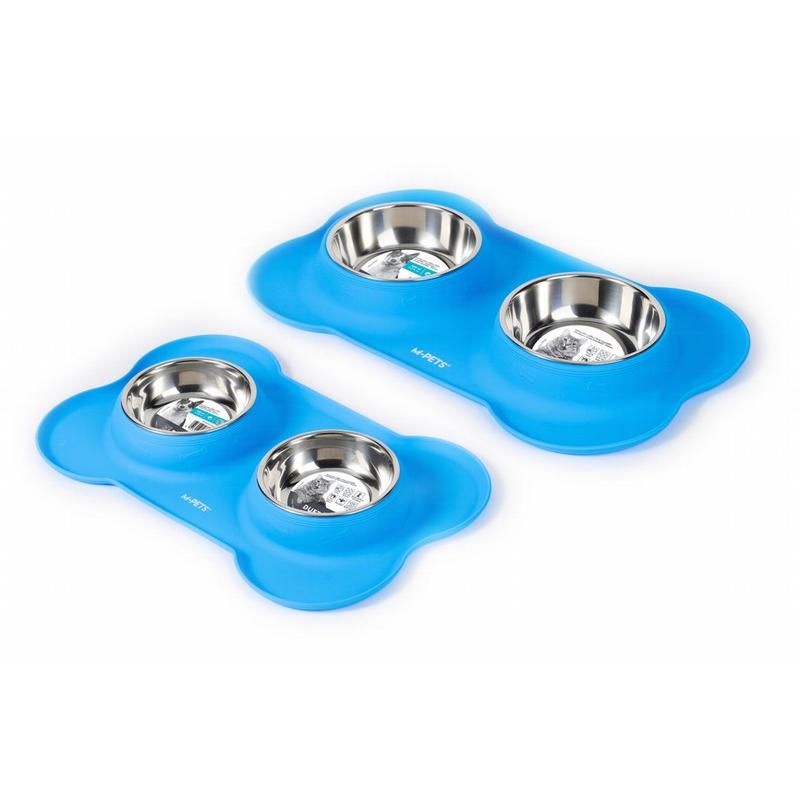 MPETS Comedero Silicona Duet - Silicona y Acero - Azul o Negro -  200 o 400  ml