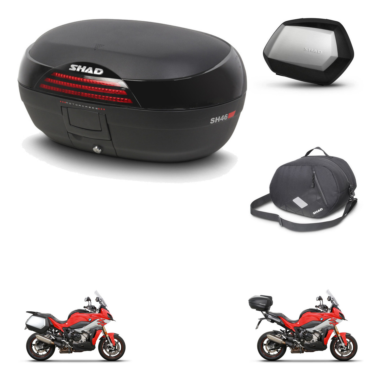 Maletas Laterales + Baul Trasero + Bolsa Interna + Herraje Montaje + Herraje 3P Sh46 Sh 46 New Model Sc Sh35 Premium KIT-267459
