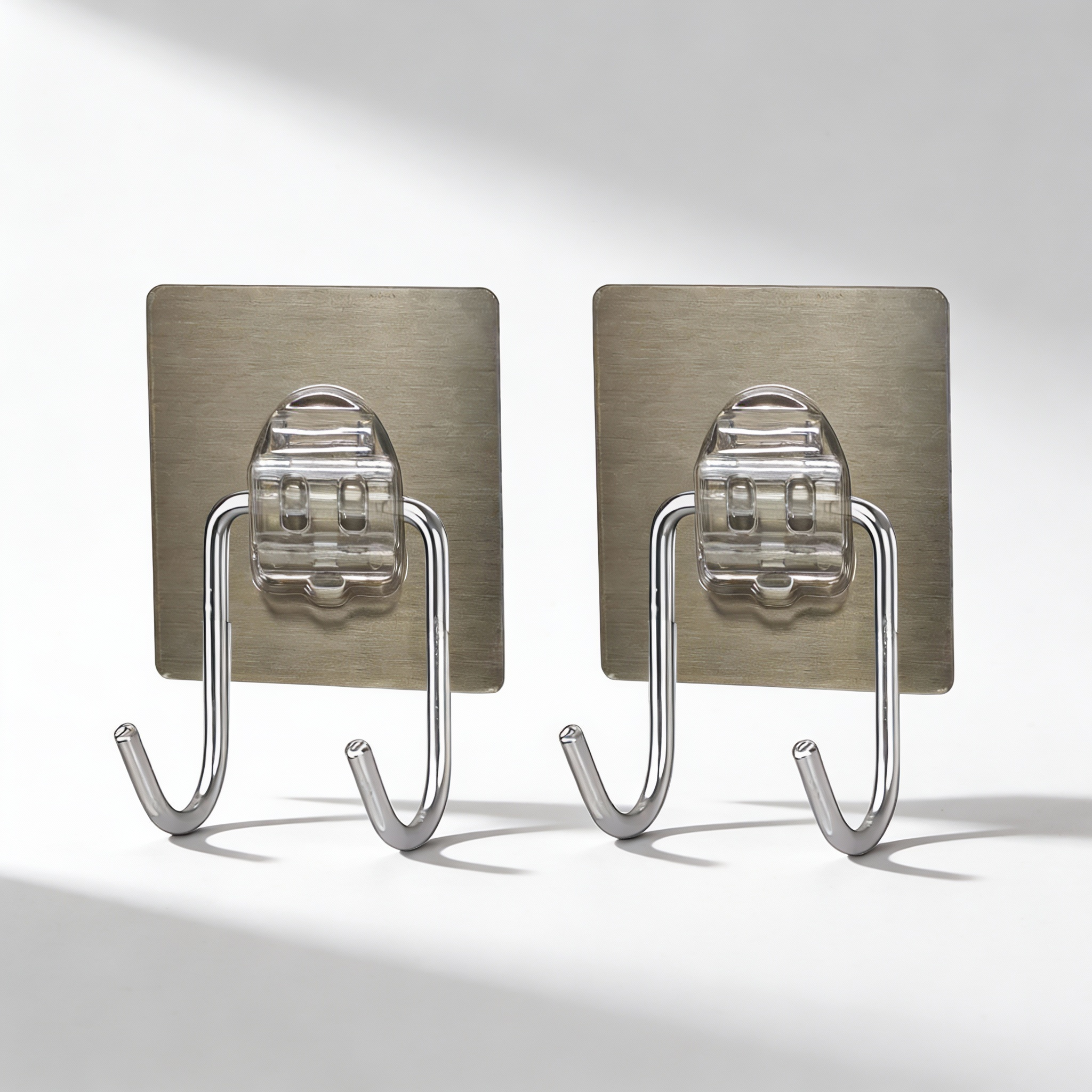 SODANY Ganchos Adhesivos Dobles de Pared Metal Cromado, Colgadores Sin Taladro para Baño y Cocina Extra Fuertes