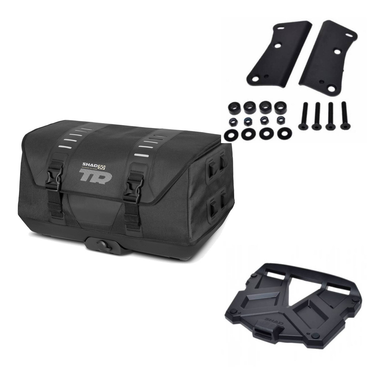 Tudetic Rear Bag Tr50 + Terra Rack KIT-569960 for Honda Africa Twin CRF1100L 2020-2026, lockable case, made of ABS plastic, expandable saddle, ideal for motorcycle storage.