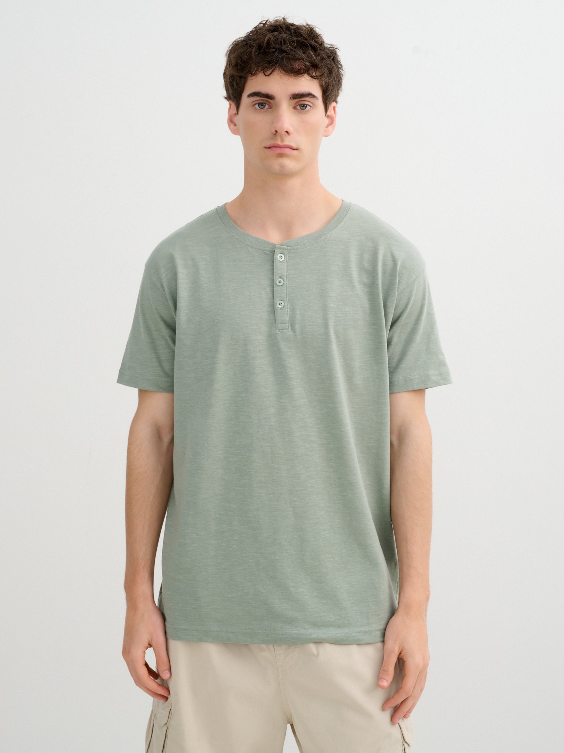 Camiseta hombre lisa, tejido flamé, cuello panadero, botones, manga corta, ancho 52 cm INSIDE
