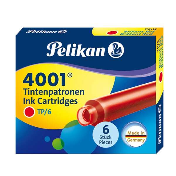 Pelikan caja de 6 cartuchos 4001 tp/6 - compatible con plumas estilograficas pelikan 4001 - color rojo