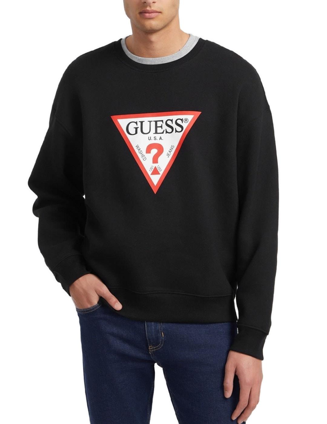 Sudadera Guess Iconic Triangle negra sin capucha de hombre