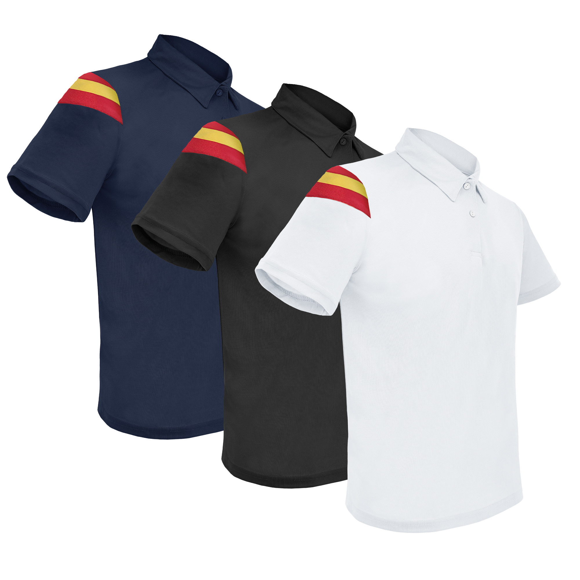 Polo Deportivo Falcon - 145g de Poliester técnico - 100% transpirable - Versátil, cómodo y ligero - Fácil planchado y mayor durabilidad - Pack de 3: Blanco + Negro + Azul Marino - Talla S