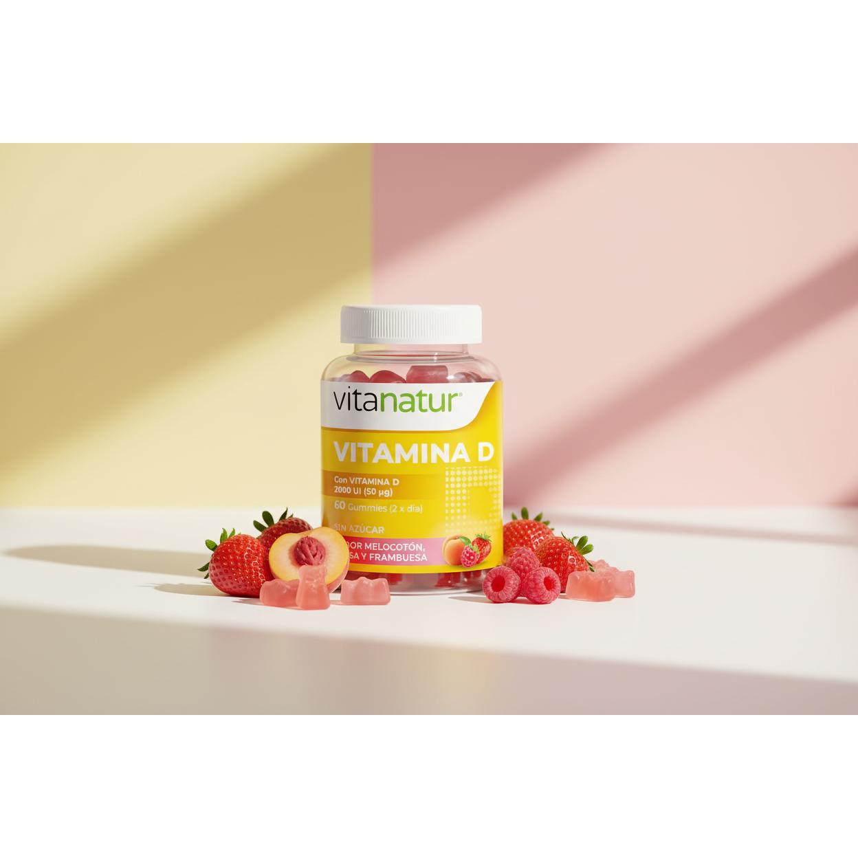 Vitamina D Gummies 2000 UI Sin Azúcar – Refuerza Defensas, Sistema Inmunitario y Huesos – 60 Gummies – Vitanatur