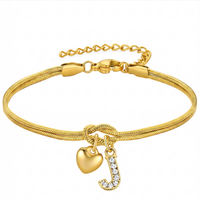 Pulseras doradas con iniciales para mujer, diseño de nudo de amor, estilo Barcelet, delicadas letras A-Z, pulseras doradas, regalos