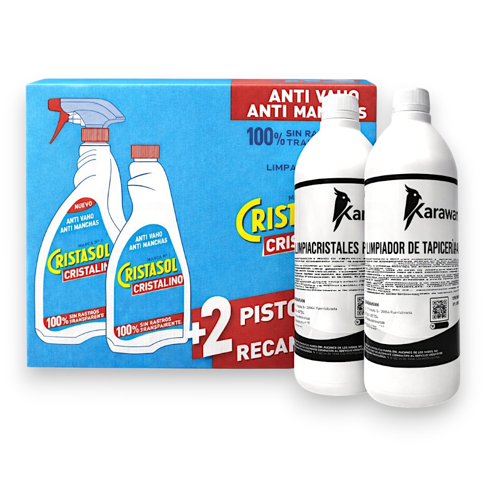 Kit De Limpieza Cristasol + Limpia Cristales y Tapicería Karawan Pack 4 Piezas