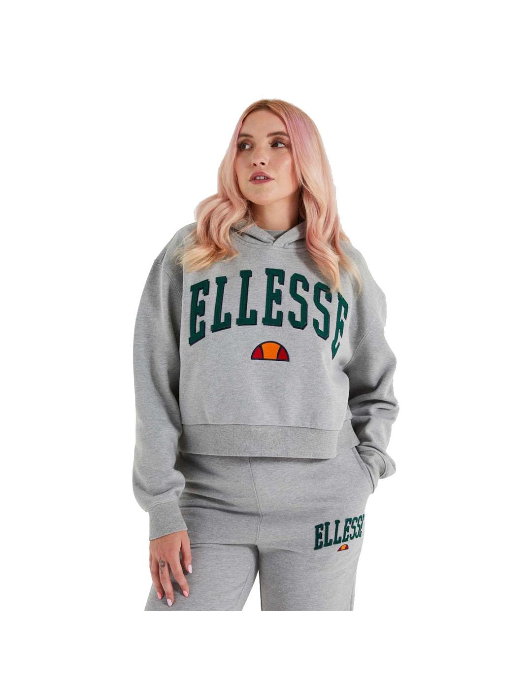 Ellesse Sudadera Mujer Ramo Crop Gris Suave Tejido Algodón Capucha Puños Dobl. Elástico