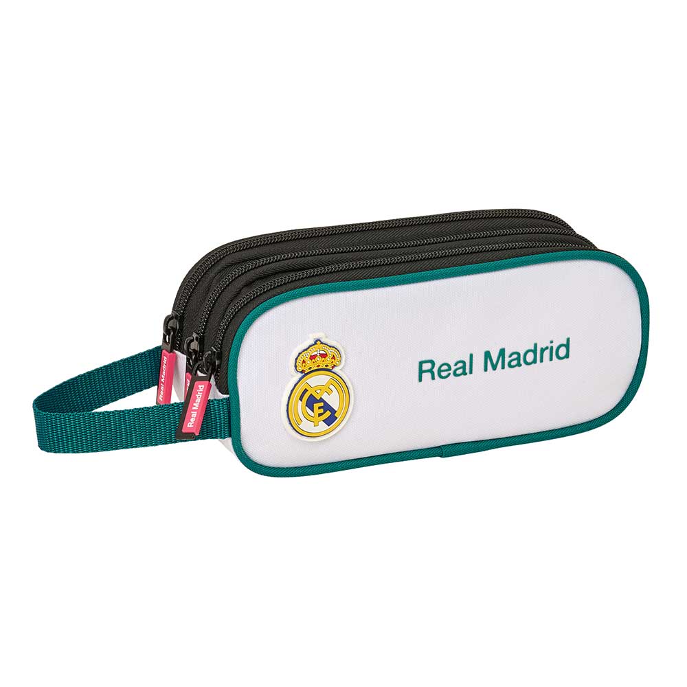 SAFTA | Portatodos Estuches Escolares Real Madrid Equipación 26/27, Organizadores con Cremallera, Modelos Doble, Triple, Triple Big, Rectangular, Zapatilla y Silicona, Licencia Oficial