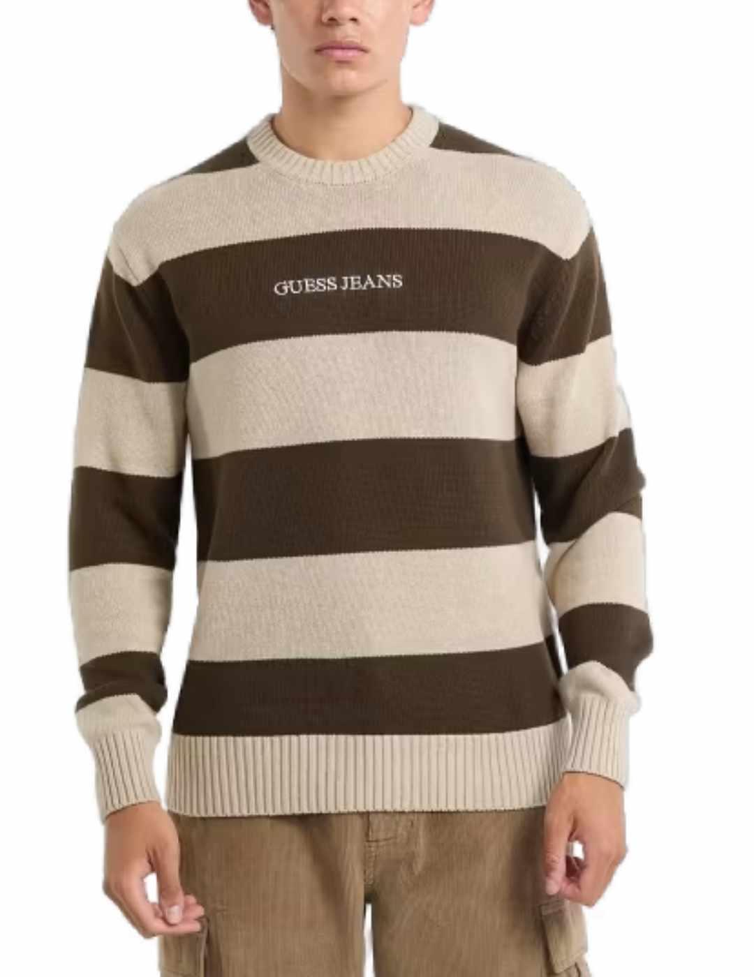Jersey Guess Jeans Striped rayas beige y marrón hombre