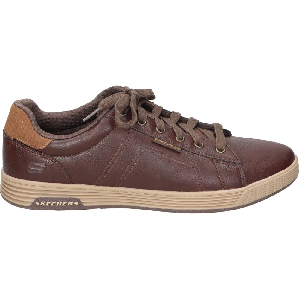 SKECHERS | Zapatos Cavell Hensley para Hombre – Diseño Marrón Chocolate con Cordones, Piel Sintética, Plantilla Air-Cooled Memory Foam y Suela Flexible – Modelo 210946-CHOC