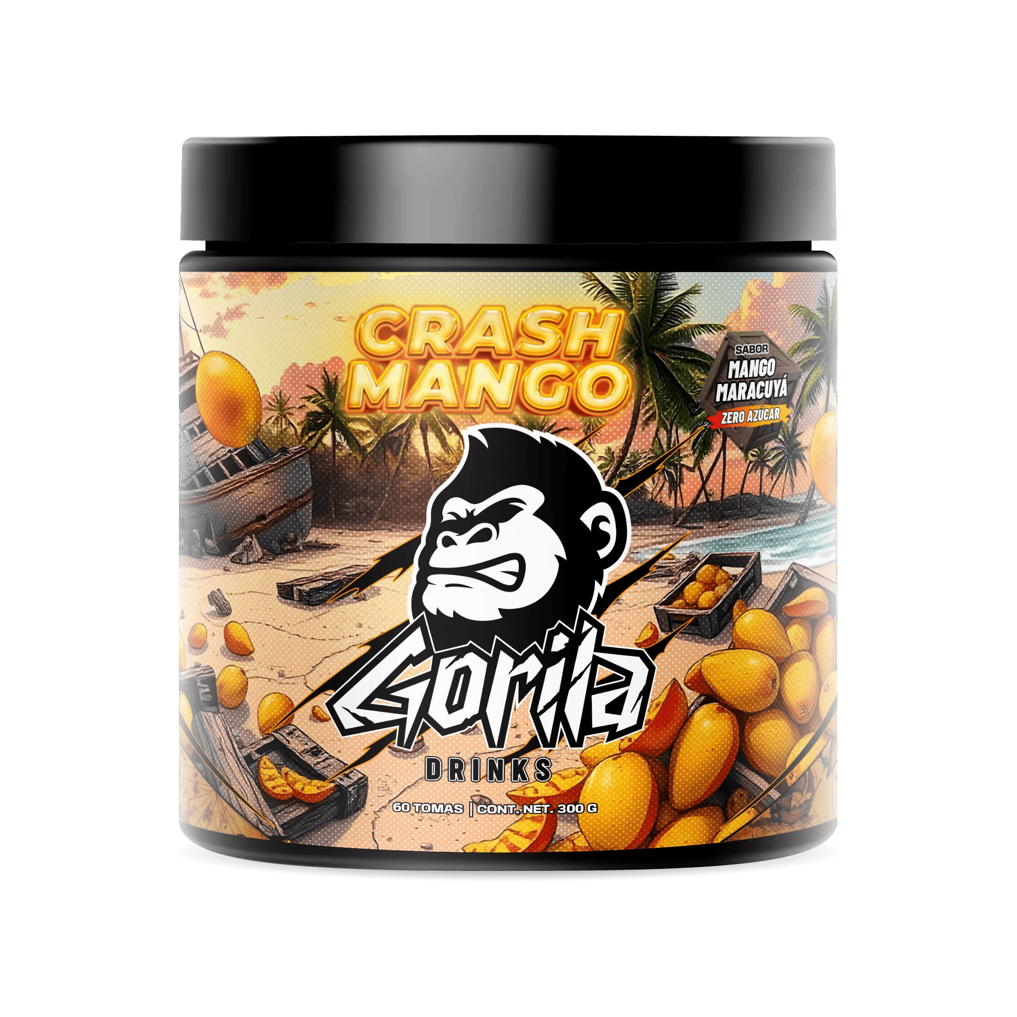 CRASH MANGO - Bebida Energética en Polvo Sin Azúcar Sabor Mango Maracuyá - 300gr (60 tomas) - GORILA DRINKS®