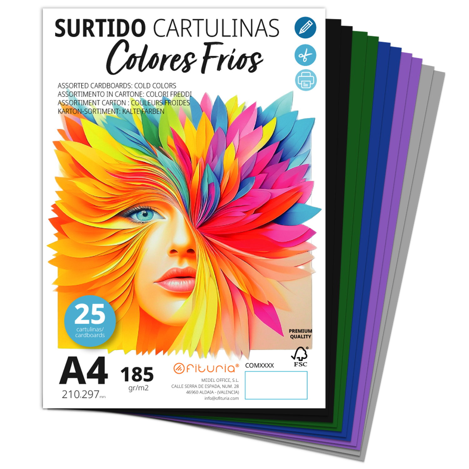 Cartulina A4, Cartulinas de Colores, Cartulinas 185g/m2 para Manualidades, Educación, Hogar, Arte o Empresas, Cartulina de Colores A4 Surtidos - Ofituria