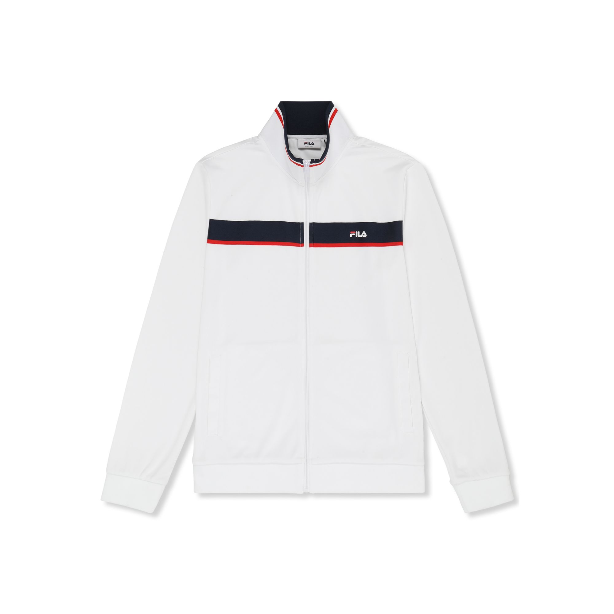 FILA | Chaquetas Hombre, Modelo Sagano Regular Taped Track Jacket, Chaqueta Deportiva Retro en 100% Poliéster con Cierre de Cremallera y Detalle de Cinta