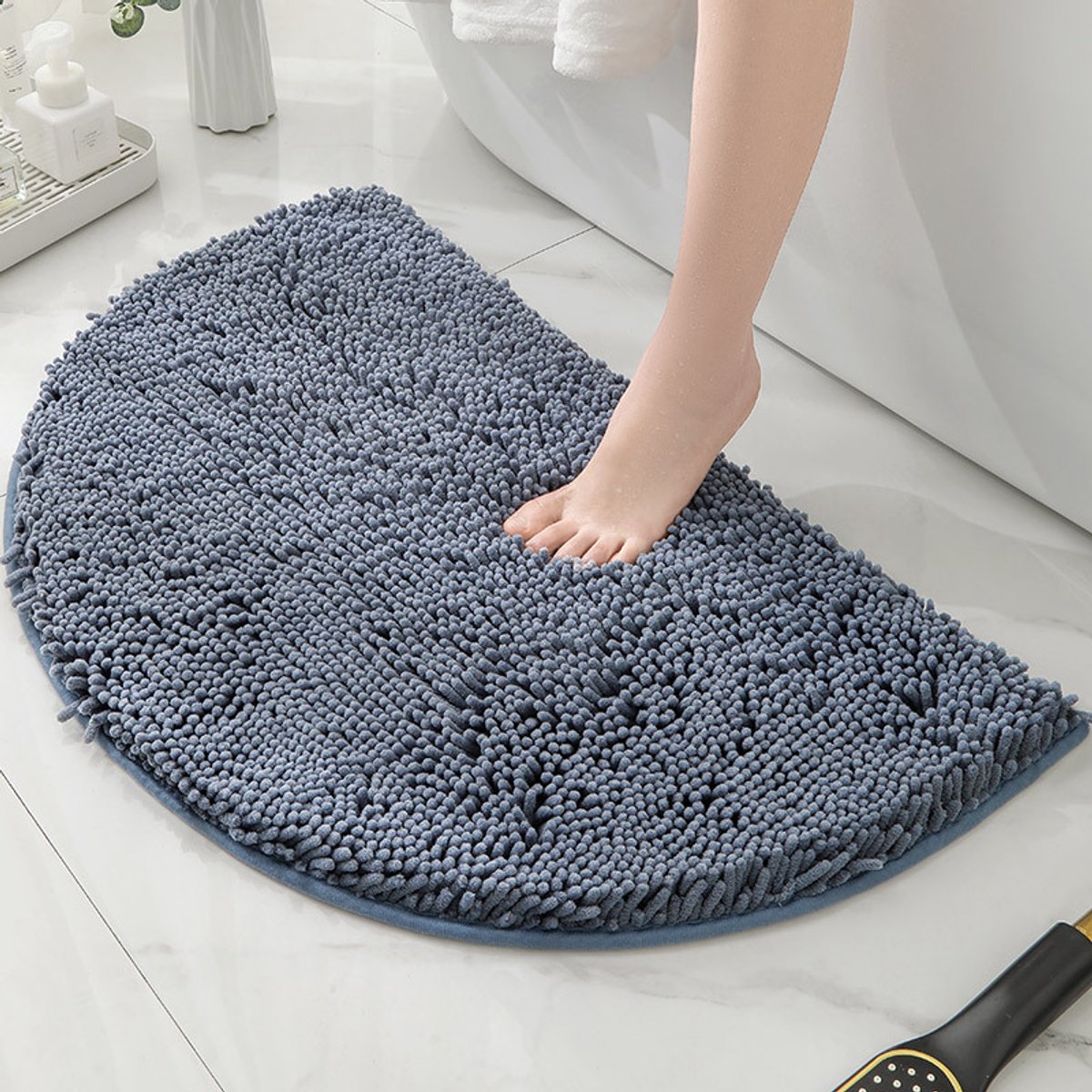 Halfronde badmat, badkamerkleedjes, halfronde chenille badmatten, waterabsorberende vloermatten voor kinderen, wasbare badkamer- en douchematten, vloerkleden, Misblauw,50*80cm