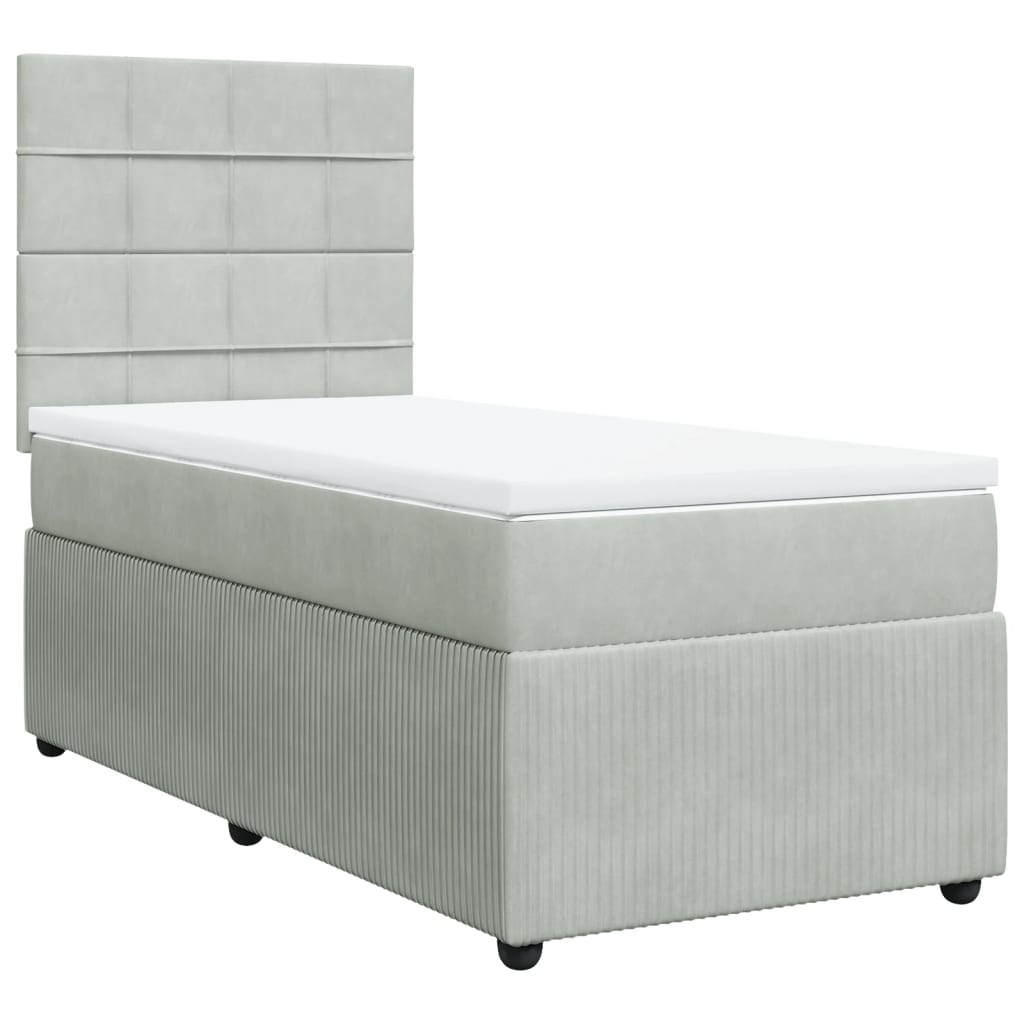 vidaXL Cama box spring con colchón terciopelo gris claro 90x190 cm