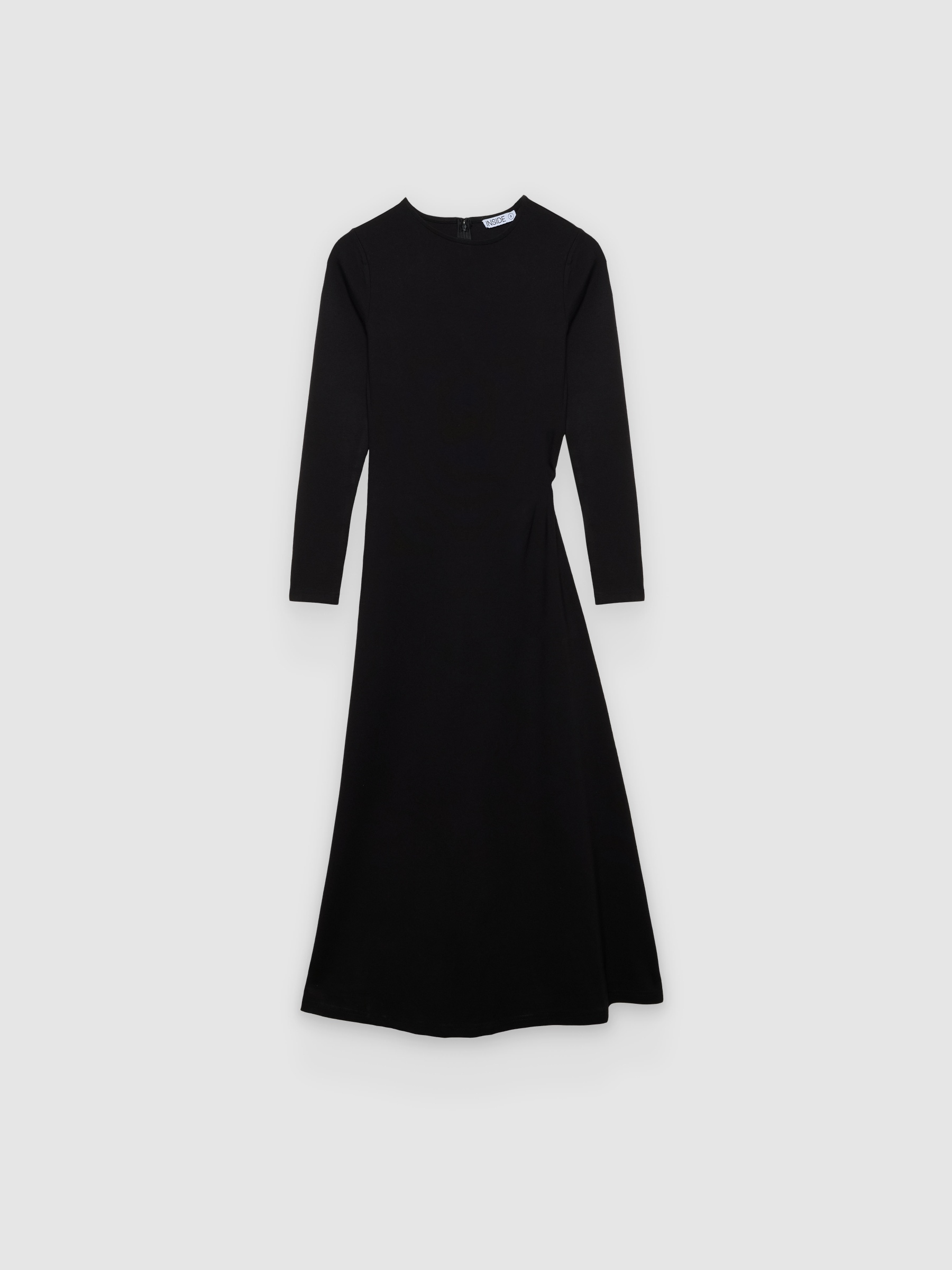 Vestido midi de punto liso, ajustado y sin mangas, con fruncido lateral y cierre de cremallera INSIDE