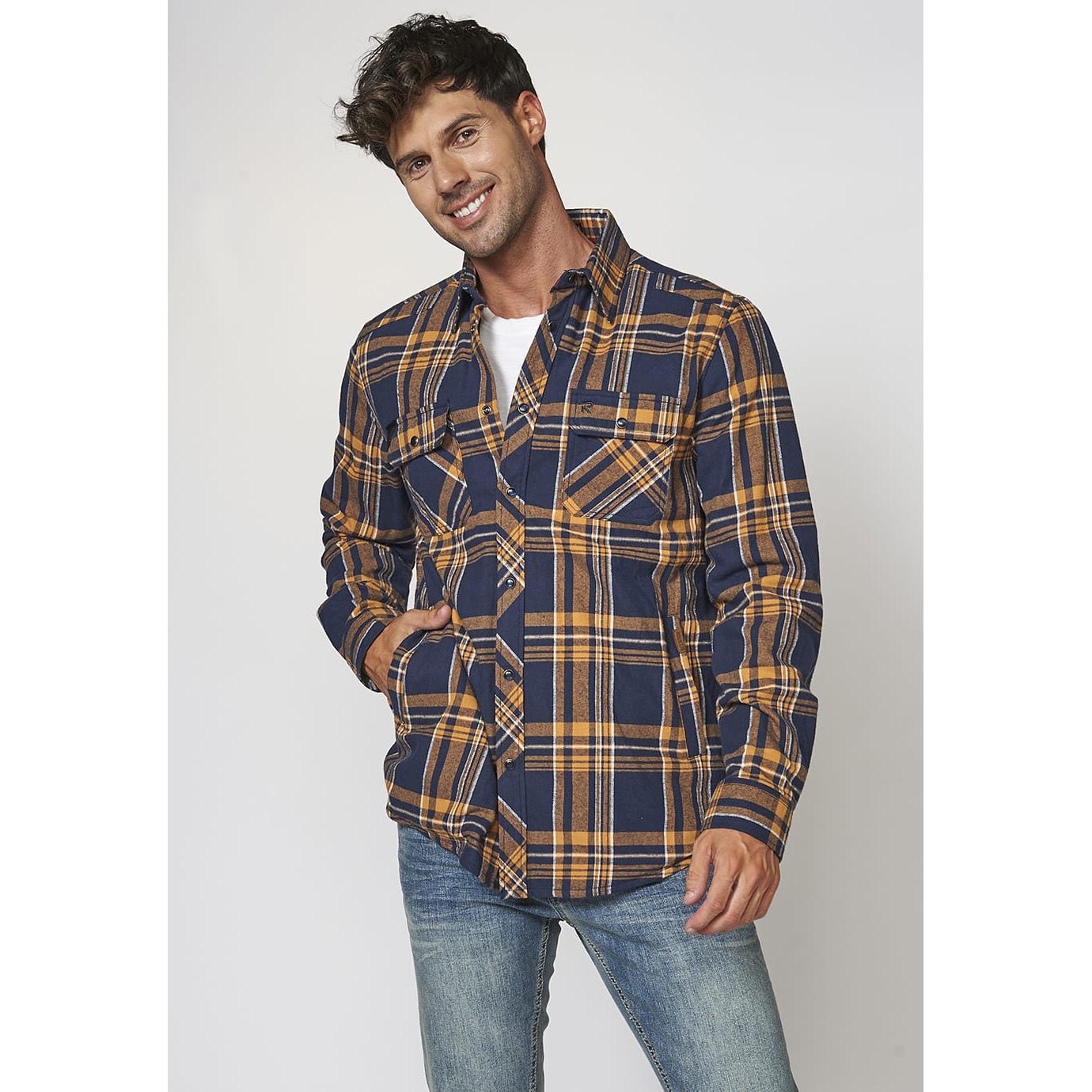 Koroshi - Sobrecamisa acolchada de cuadros para hombre, exterior 100% algodón y forro acolchado 100% poliéster, estilo urbano otoñal – Koroshi 2221CL60