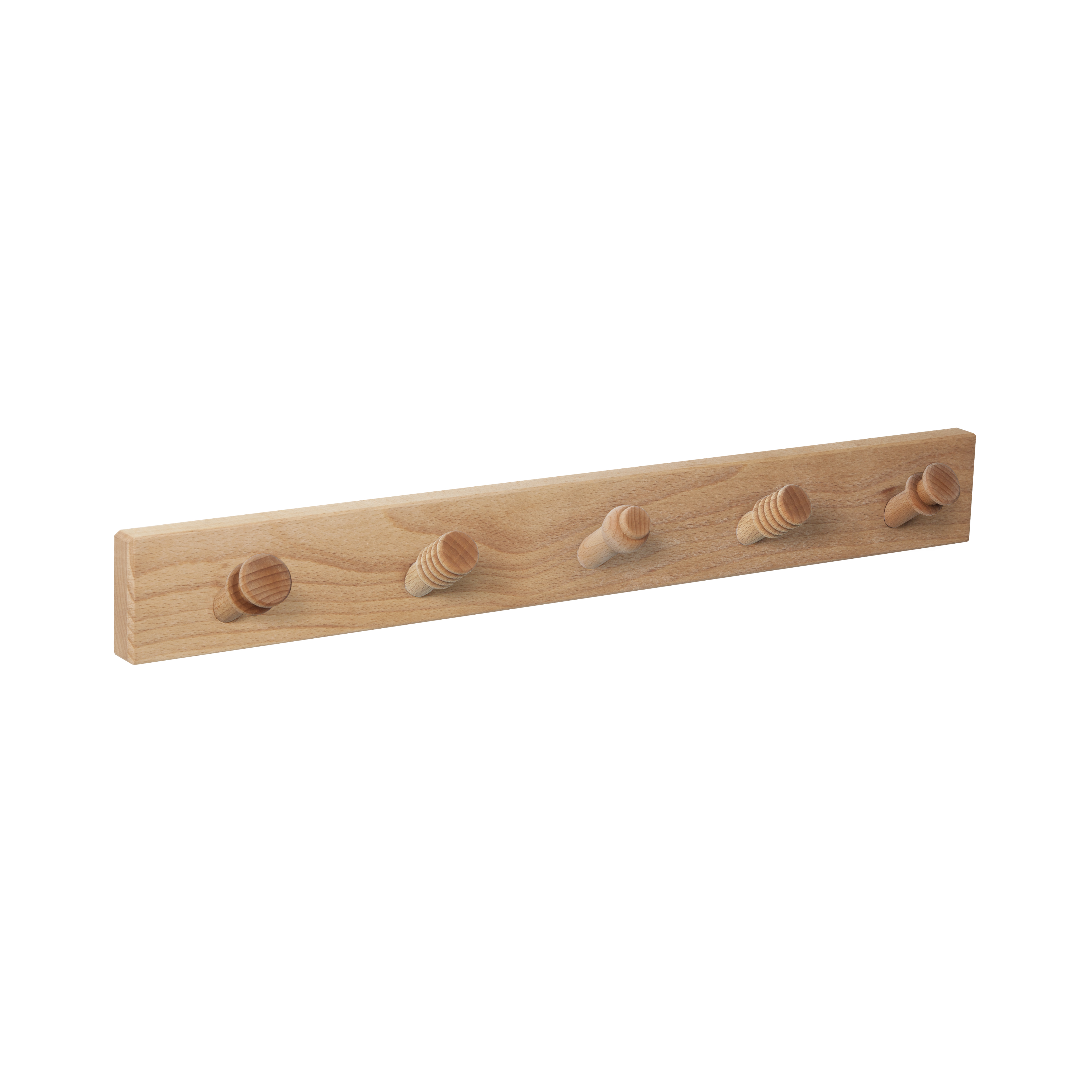 PERCHA pared madera diseño retro NÓRDICO escandinavo HAYA con 5 GANCHOS inclinados madera torneada