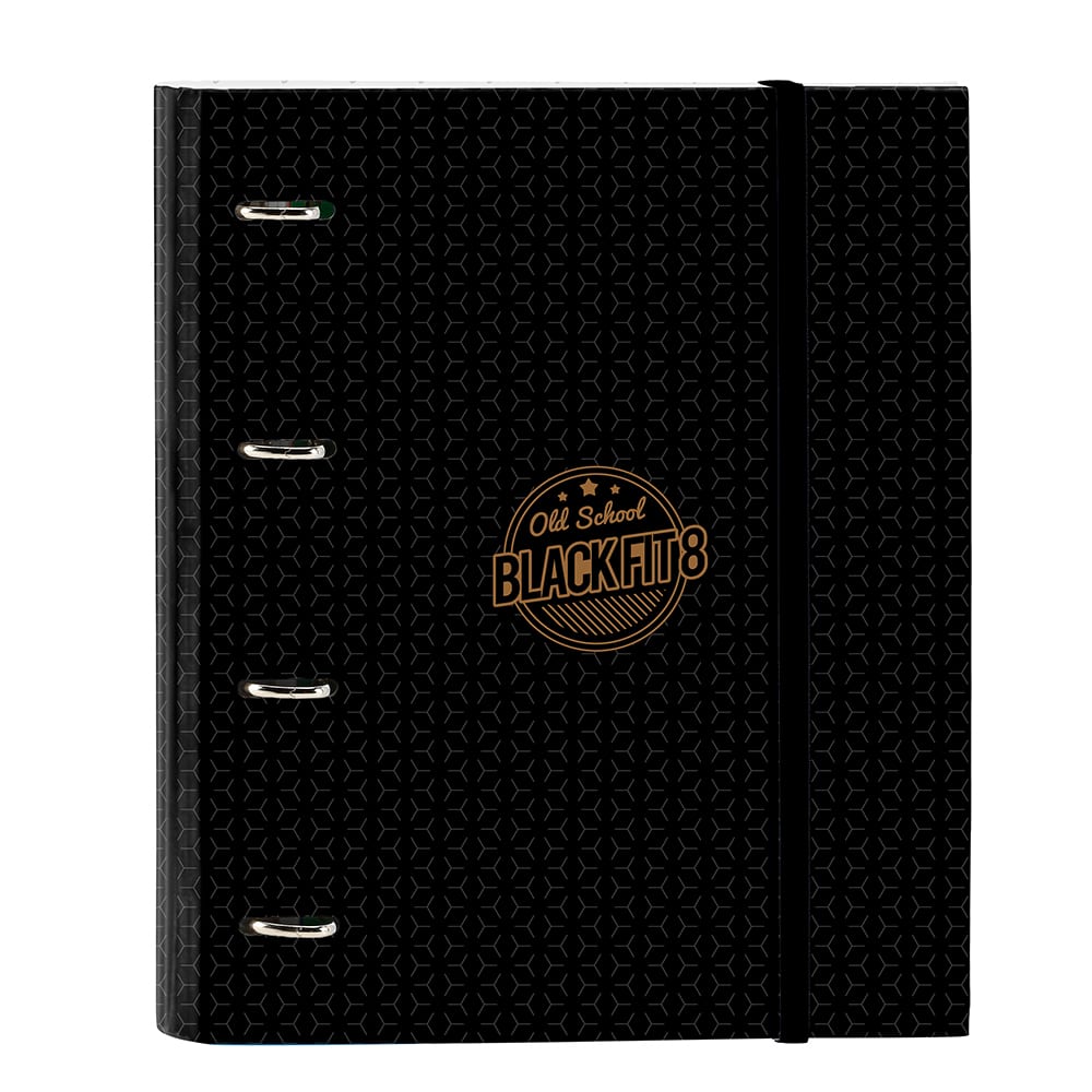 SAFTA | Carpeta Folio A4 Blackfit8 Old School 4 Anillas Redondas 35 mm con Recambio 100 Hojas Cuadrícula 5x5 mm, Tapas Duras Forradas, Cierre Elástico y Separadores Interiores