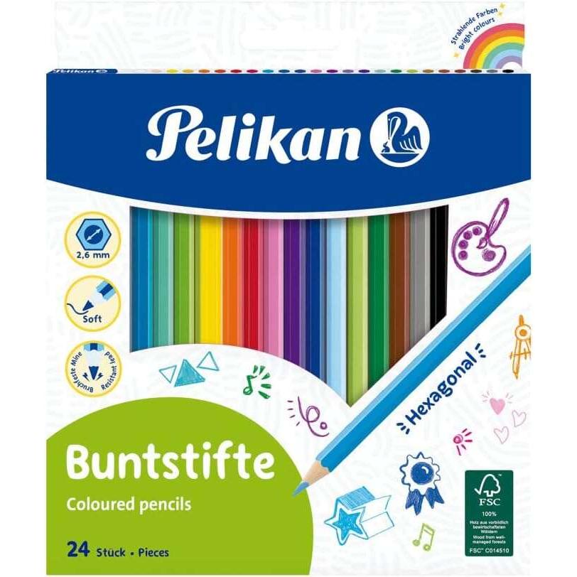 Pelikan caja de 24 lapices de colores hexagonales lacados - mina antirotura - fsc