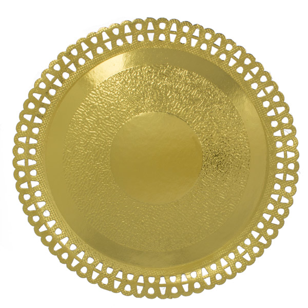 MONOUSO | Plato de Cartón Redondo Blonda Dorado 33cm (5 Uds)