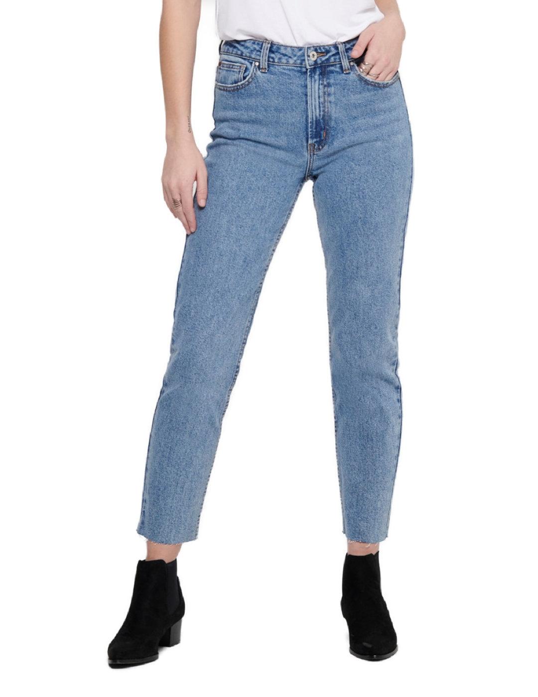 Only Vaqueros Emily Mujer Azul Medio Corte Recto Talle Alto