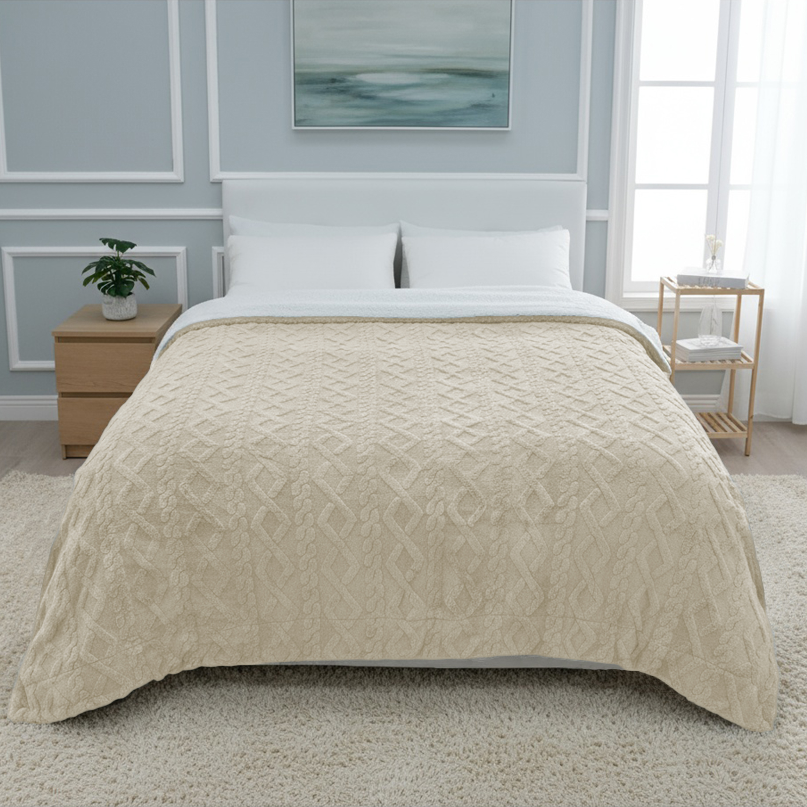 DecoCasa Manta Borreguillo Jacquard Gruesa de Sedalina | Diseño Trenzado Ultrasuave y Cálida para Sofá y Cama en Invierno