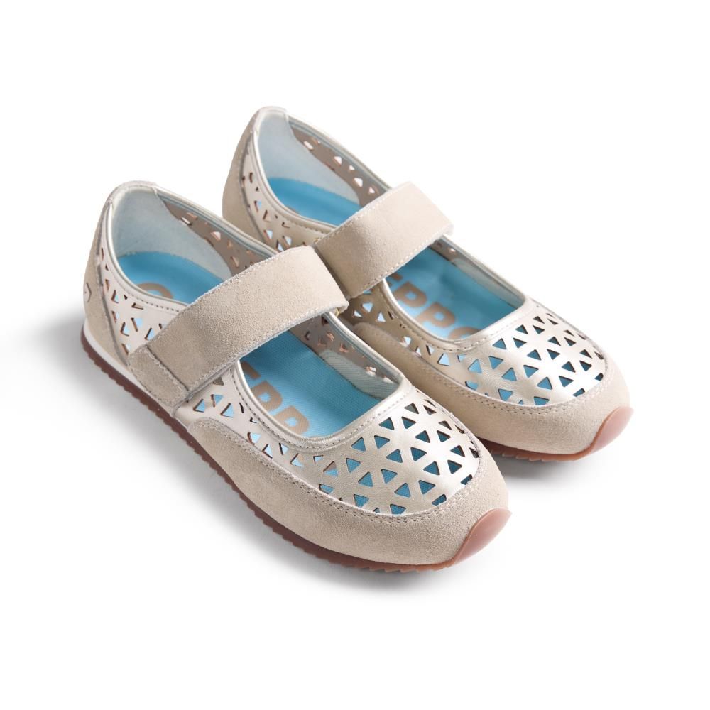 Bailarinas para mujer en beige y dorado platino con tira y plantilla extraíble , GIOSEPPO