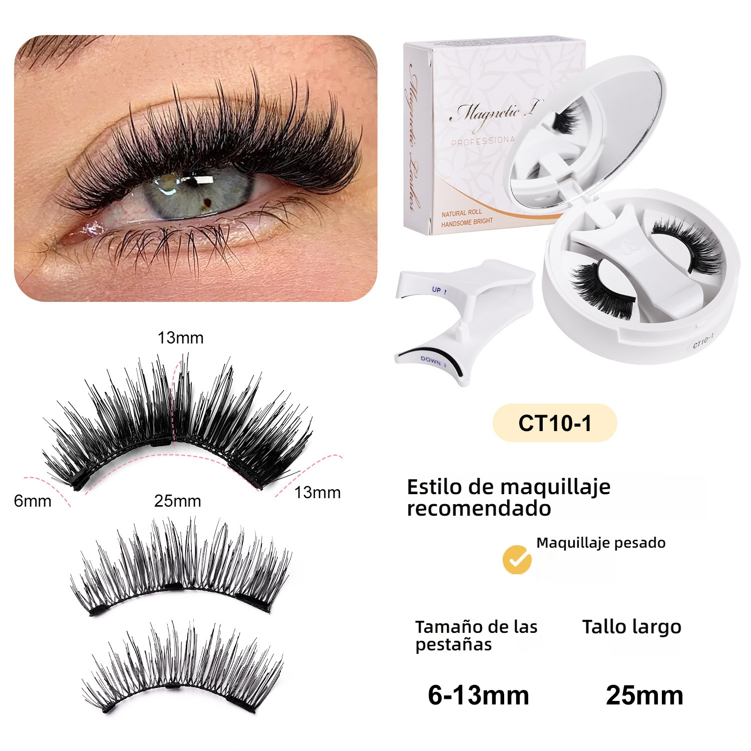 Pestañas Postizas Magnéticas Portátiles - Kit Todo en Uno, Naturales Sin Pegamento y Reutilizables