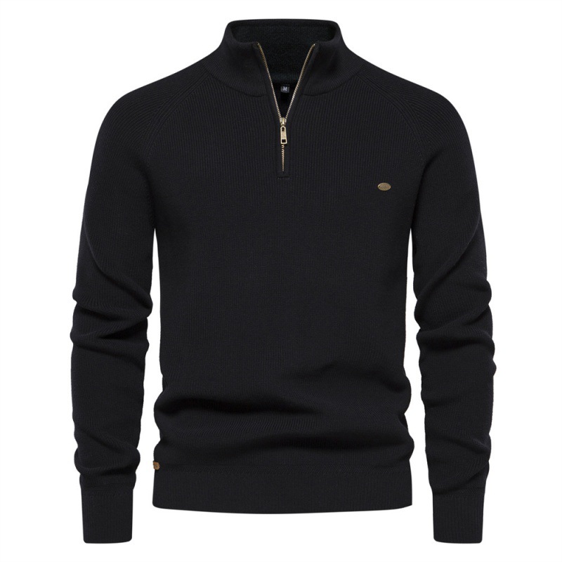 TK Suéter de hombre de otoño/invierno, con pecho medio abierto, manga larga y cuello alto, color liso, estilo casual.