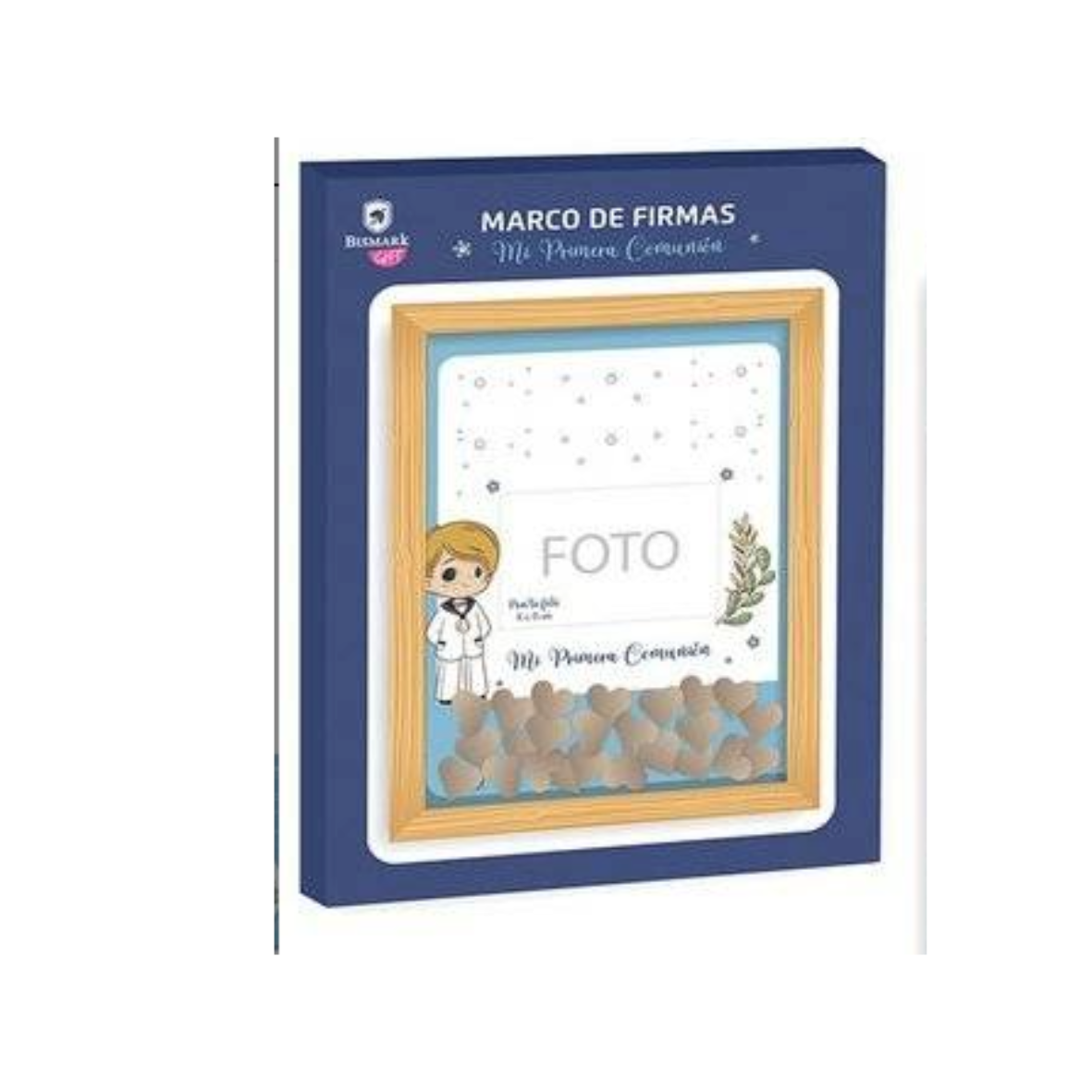 Cuadro de Firmas para Primera Comunión de Niño – Recuerdo Personalizado con Corazones de Madera