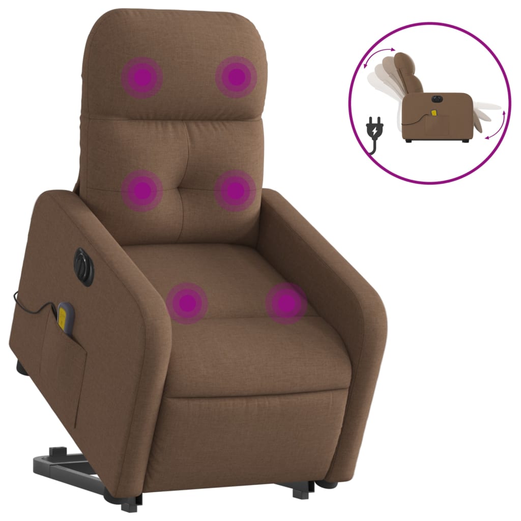 vidaXL Sillón de masaje eléctrico reclinable elevable tela marrón