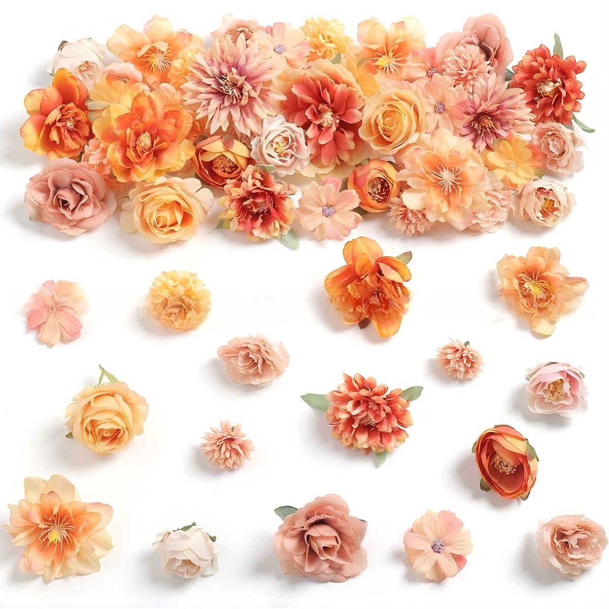 Om Home 21 flores artificiales — Tonos naranjas — Flores artesanales — Accesorios para el cabello — Decoración para sombrillas — Decoración floral artificial para bodas y hoteles — Flores versátiles — Flores de plástico — Ideales para decorar fiestas, pla