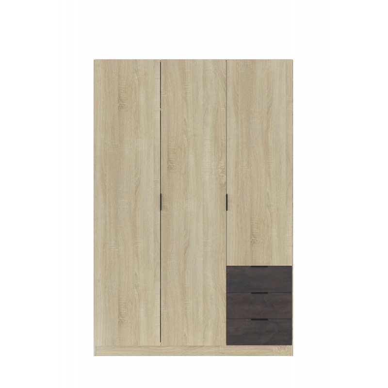 MOBELCENTER - Armario Matrimonio 3 Puertas 3 Cajones – Color Óxido y Roble Canadian – Medidas: Ancho: 121 cm x Fondo: 52 cm x Alto: 180 cm - (1097)