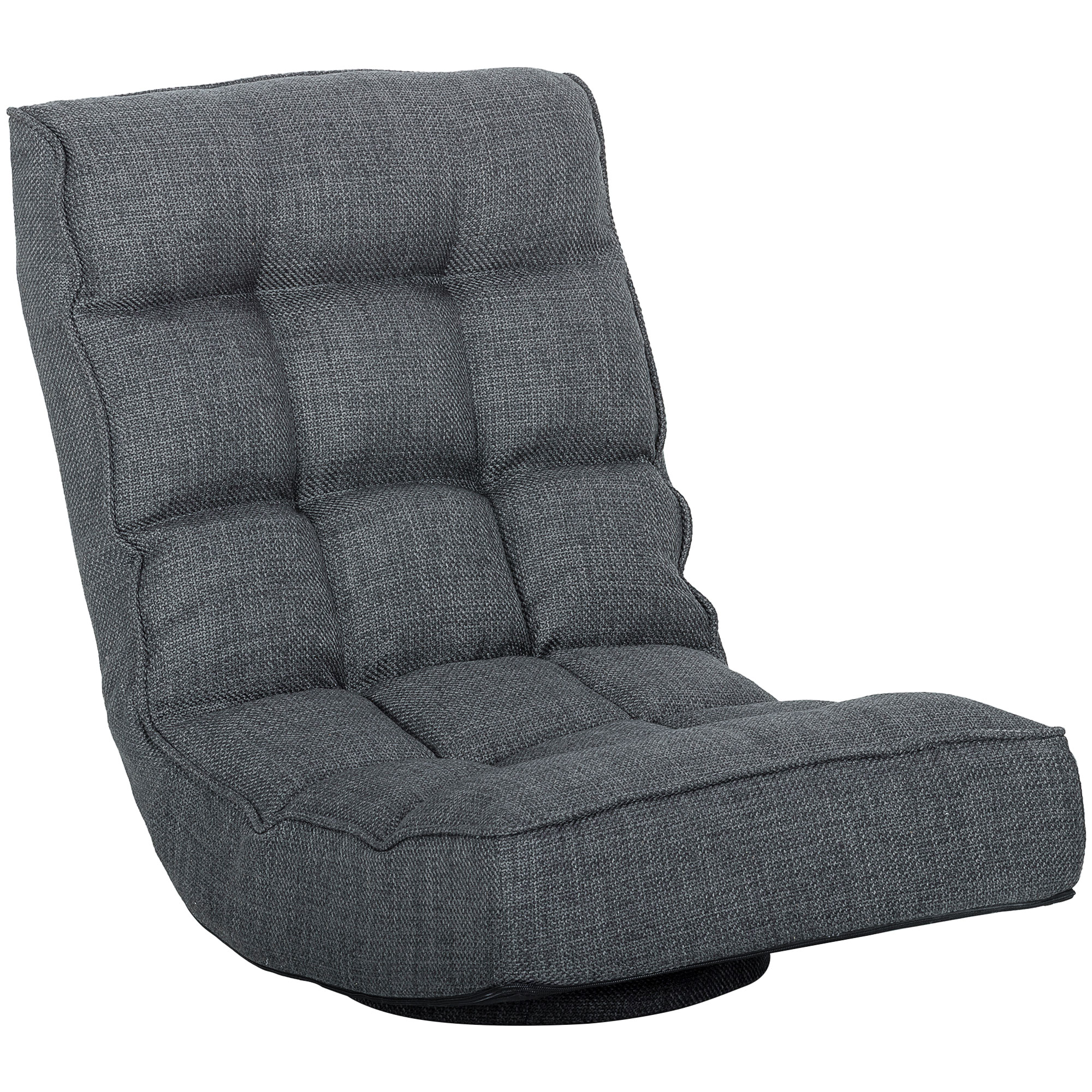 HOMCOM Silla de Suelo Plegable, Silla de Lectura Giratoria 360° con Respaldo Ajustable en 5 Posiciones, Sofá de Suelo de Lino y Acolchado, para Meditación y Gaming, 58x107x79 cm, Gris