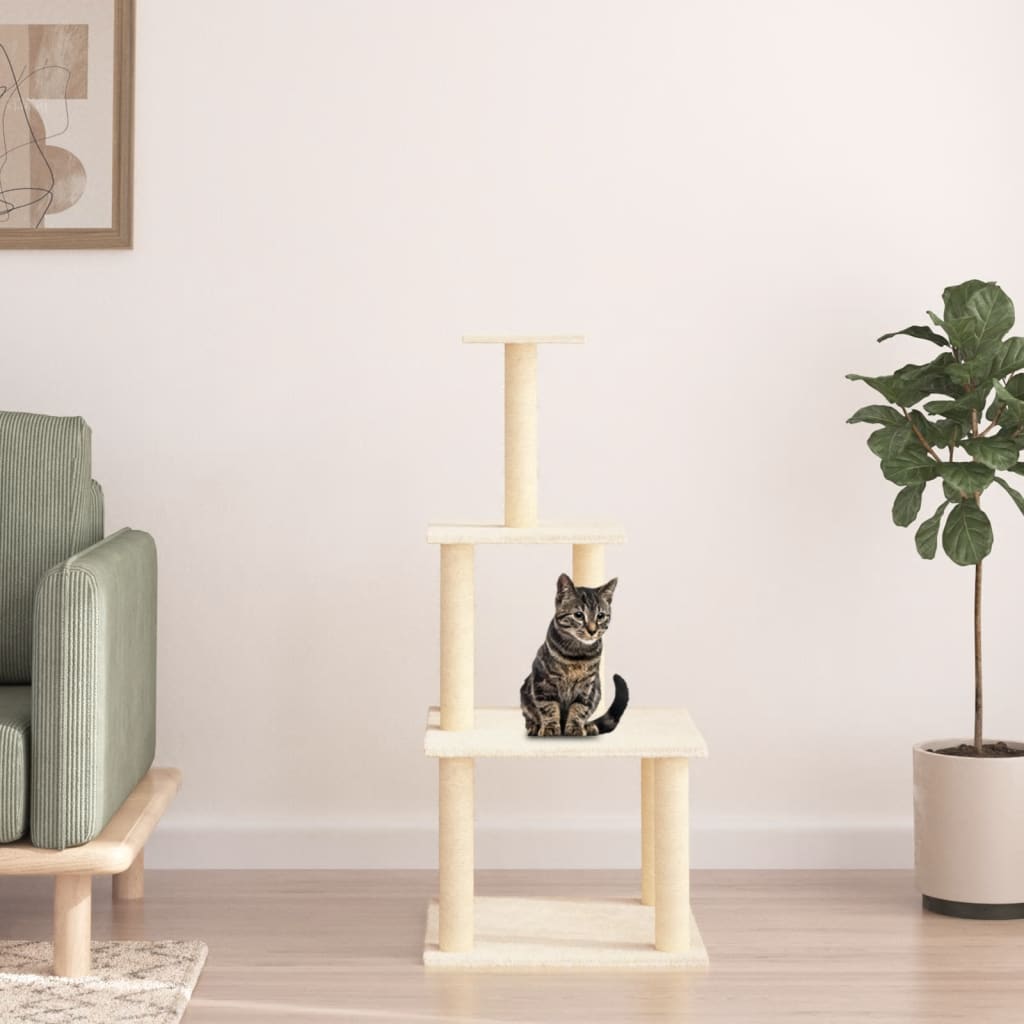 vidaXL Rascador para Gatos con Postes Árbol Torre de Escalada Sisal Color Crema, Gris claro, Gris oscuro y mas