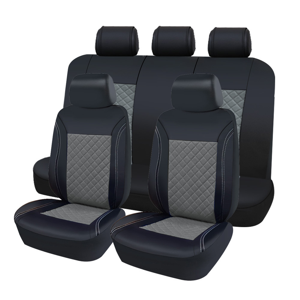 TK Funda de asiento de coche de cuero sintético de PU, de una sola línea, cuadrada pequeña, acolchada, de cuero universal