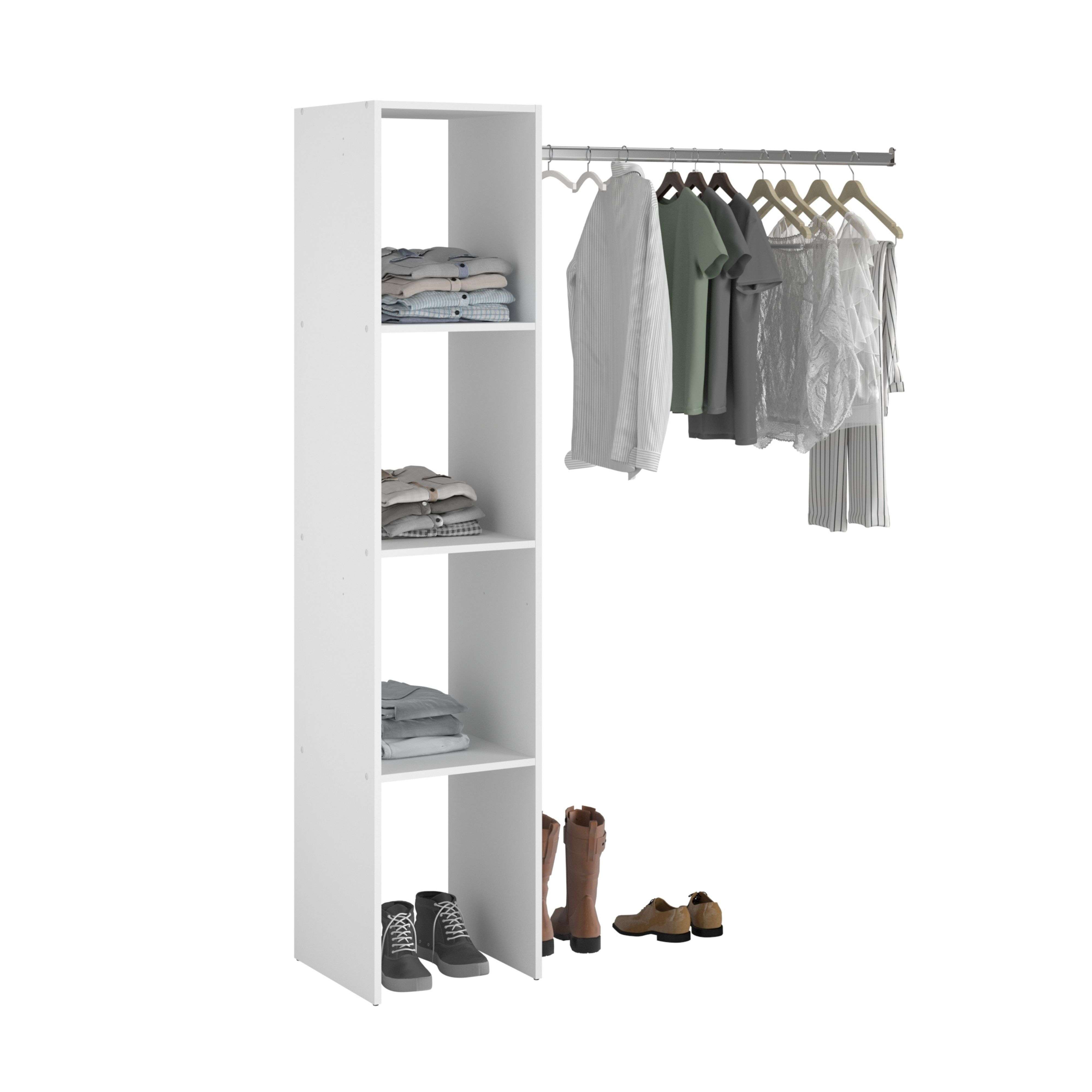 Miroytengo Vestidor Modular Abierto Custom para Dormitorio en Color Blanco Incluye Modulo A con 3 Estantes y Barra Colgadora 138x180 cm