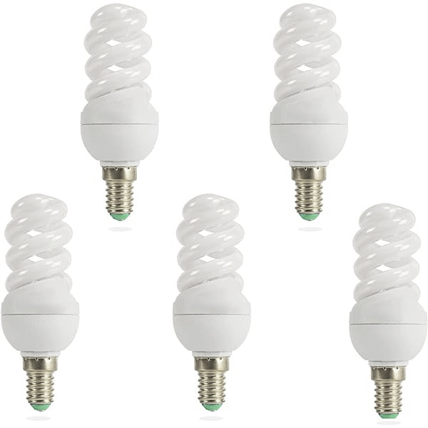 5 uds Bombilla bajo consumo espiral mini, casquillo pequeño E14, luz calida/amarilla 3000K, larga duracion, 5W/7W/15W/18W/20W,  Don Feliz