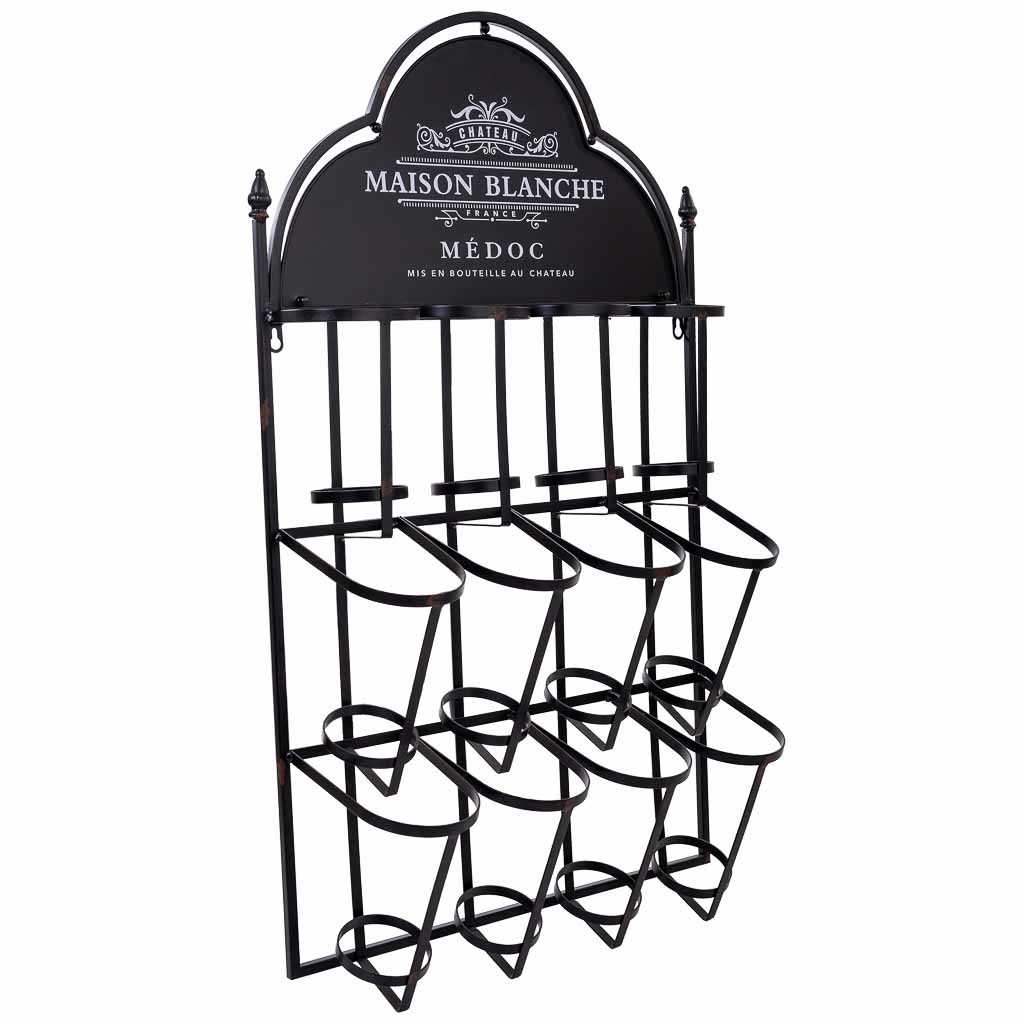 Botellero de pared de metal para 8 botellas Medidas: 90x53x17cm