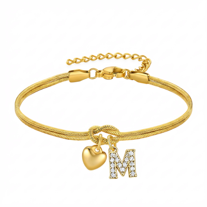 Pulseras doradas con iniciales para mujer, diseño de nudo de amor, estilo Barcelet, delicadas letras A-Z, pulseras doradas, regalos