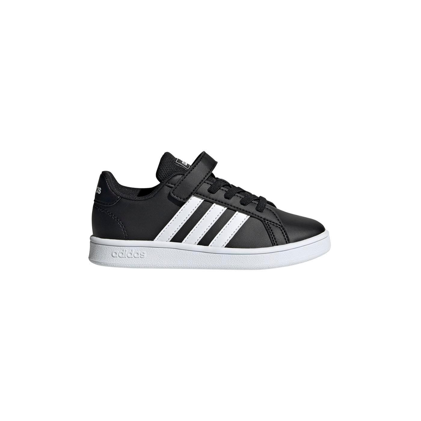 Adidas Grand Court Negra - Zapatilla Niño de Piel Sintética con Cierre Elásticos y Tira de Velcro