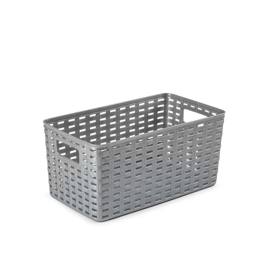 Cesta rattan - Cesta almacenaje multiuso- Cesta o cajas organizadoras de plástico rectangular para almacenar de 5 Litros 6Litros 10Litros 12Litros, Caja de almacenamiento estilo mimbre con asas apilables, cestas para ropa, cocina, armario, oficina, baño.