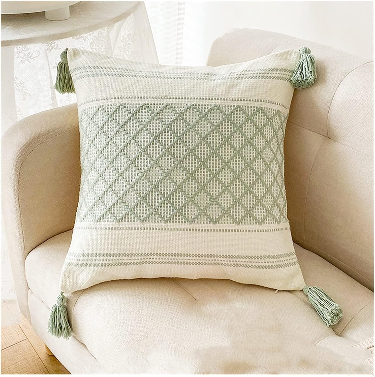 EasySpeed Set 2 Cojínes Decorativos con Borlas – Estilo Bohemio Bordado Geométrico, para Sofá o Cama, en Colores Amarillo, Azul, Negro, Rosa o Verde