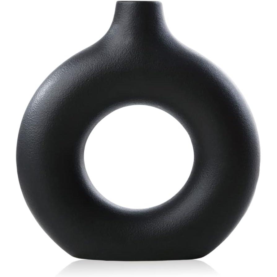 TK Jarrón de Cerámica Circular Moderno Negro